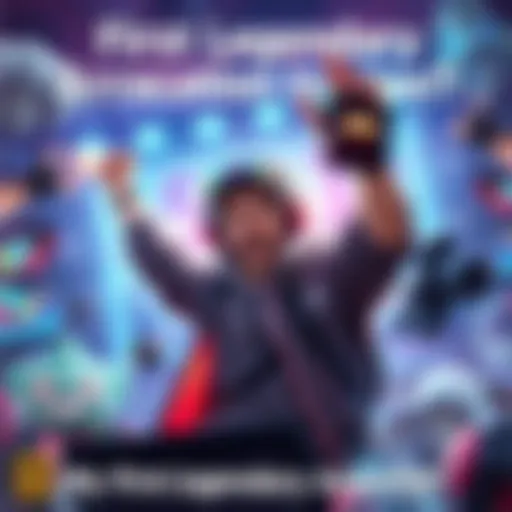 A gamer celebrating their first Legendary item after buying their 59th land in a game. The scene shows excitement with colorful graphics and game elements in the background.