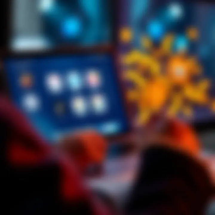 A person using a laptop to explore different platforms for linking rewards accounts, with various app icons displayed on the screen.