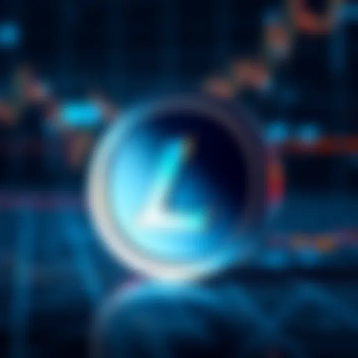 The Litecoin logo on a digital grid background, symbolizing its position in the cryptocurrency market.
