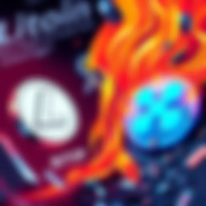 A social media post showing Litecoin's official account criticizing XRP, with a graphic illustration of the Litecoin and Ripple logos, depicting a heated crypto debate.