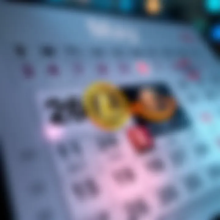 Calendar highlighting May 26 and May 29-30 with Litecoin logo and event icons