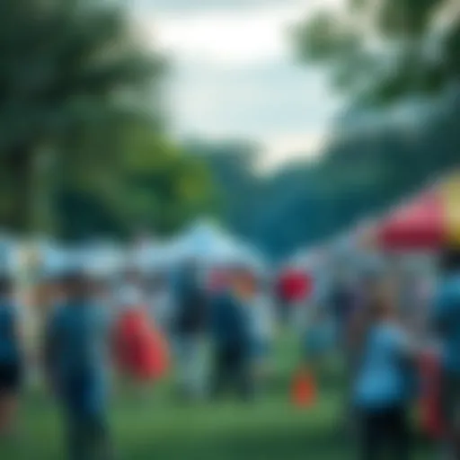 A gathering of people at a community event with booths and activities in a park