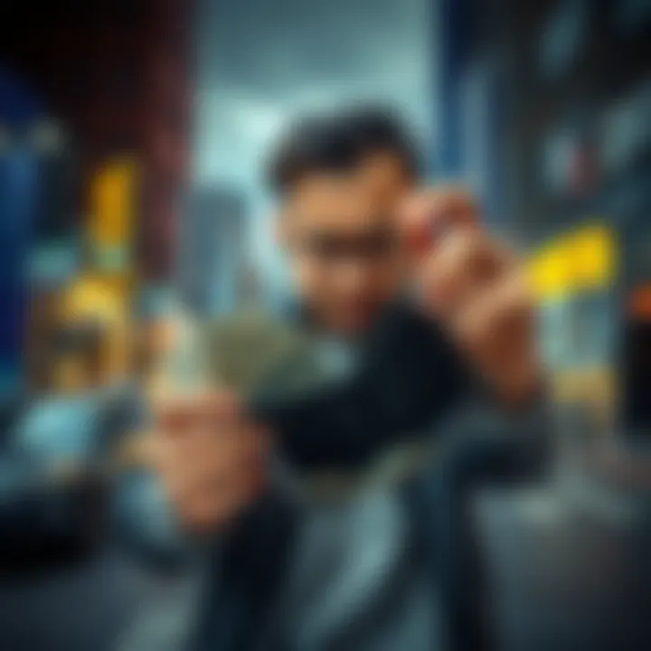 A person looks distressed while holding an empty wallet, symbolizing the loss of a million dollars. The background shows a city street, reflecting the modern financial landscape.