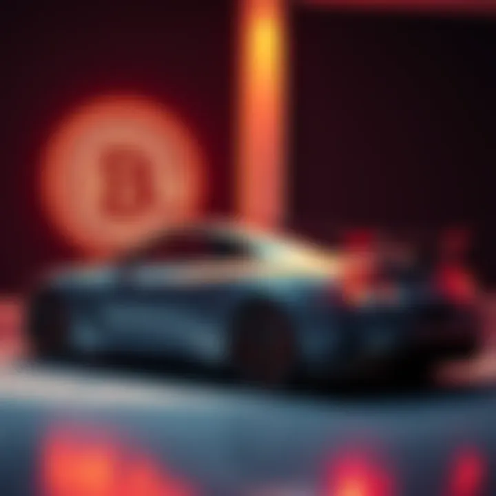 A sleek luxury car parked beside a digital currency symbol, representing $POWSHCE and its connection to car culture and blockchain.
