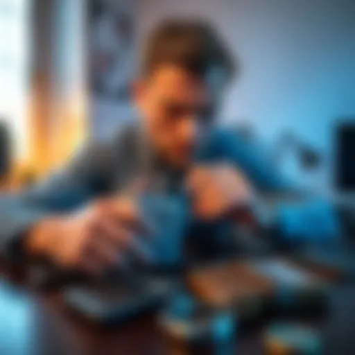 A man examines different hardware wallets including Trezor and Ledger on a table, considering alternatives to the Nano S device for better crypto management.