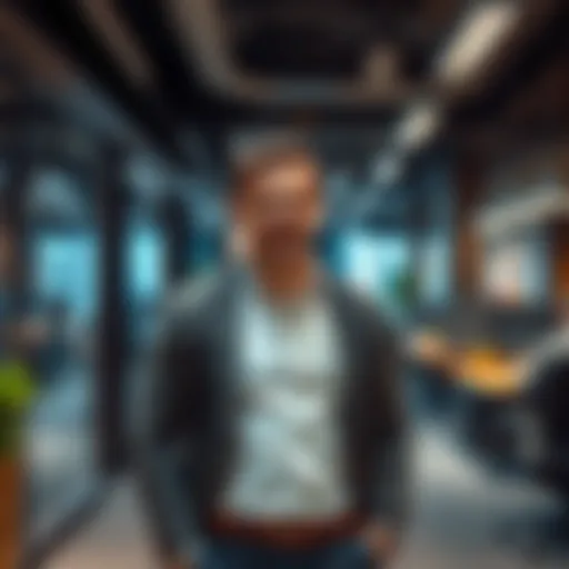 Mance stands confidently in a new office space, ready to take on challenges in his fresh career journey.