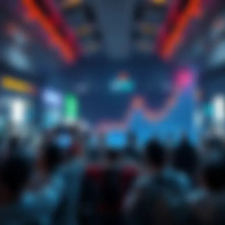 Graph showing market price climbing to 3K with excitement among people