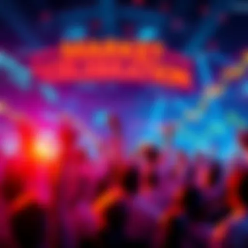 A vibrant scene with people celebrating as stock market graphs rise, symbolizing new all-time highs in the market.