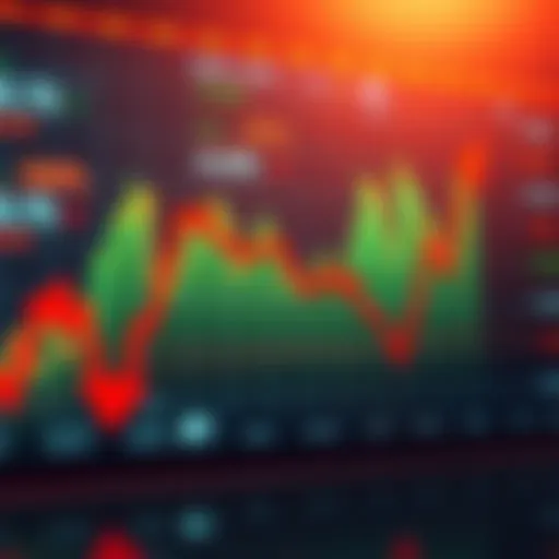 A stock market graph showing a downward trend with red arrows indicating losses, representing trader anxiety