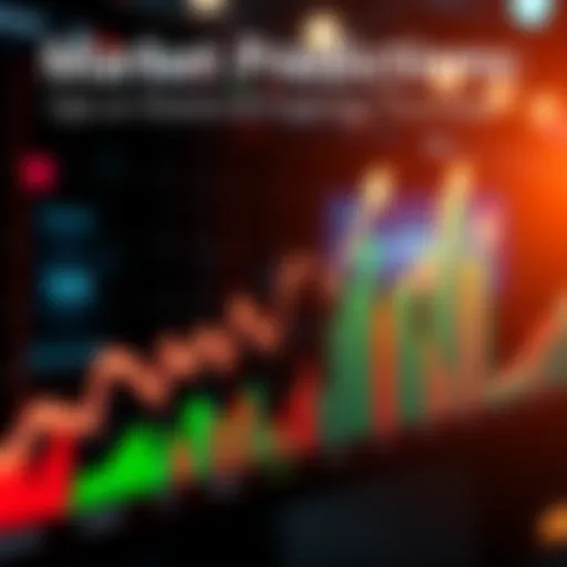 Graph showing market trends with arrows indicating potential upward and downward movements