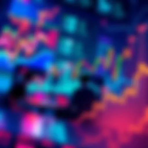 An illustration showing fluctuating price graphs and buyers and sellers analyzing data for market predictions.