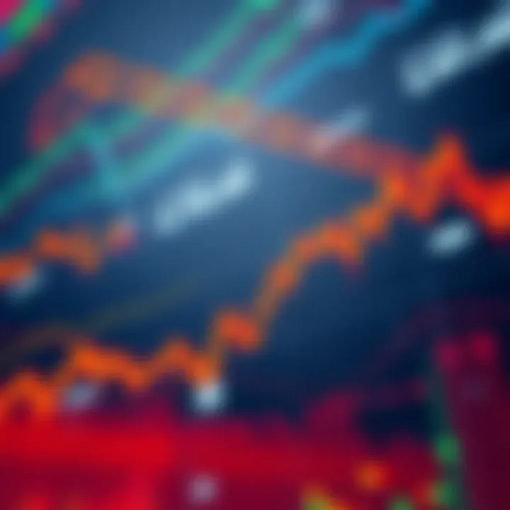 A stock market graph showing sharp rises and falls, with worried investors watching closely.