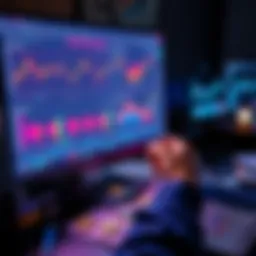 A person analyzing graphs and charts related to meme coins on a computer screen, with notes and cryptocurrency symbols nearby.