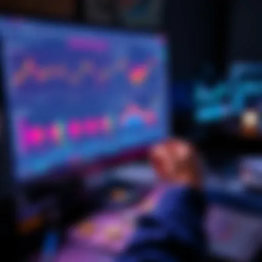 A person analyzing graphs and charts related to meme coins on a computer screen, with notes and cryptocurrency symbols nearby.