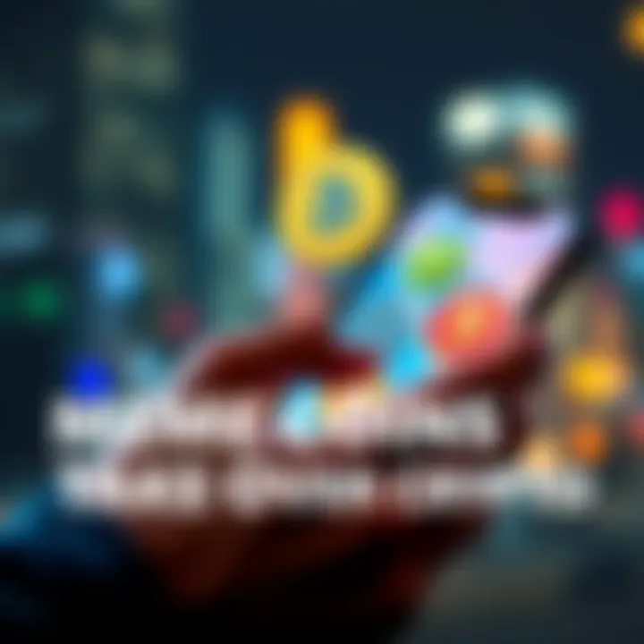 A person scrolling on a phone with meme coin logos on the screen, representing the rise of meme coins in the cryptocurrency market