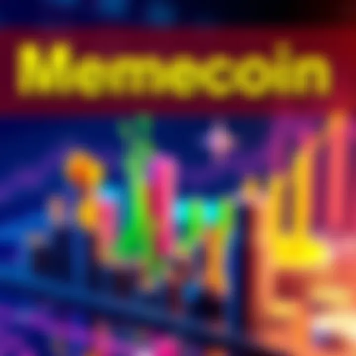 Illustration showing various memecoins represented by colorful tokens, arranged in a chart format to symbolize ranking and market dynamics.