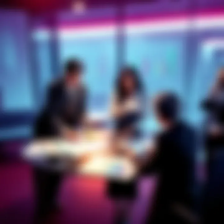 Business professionals discussing MICA compliance roadmap with charts and documents on a table