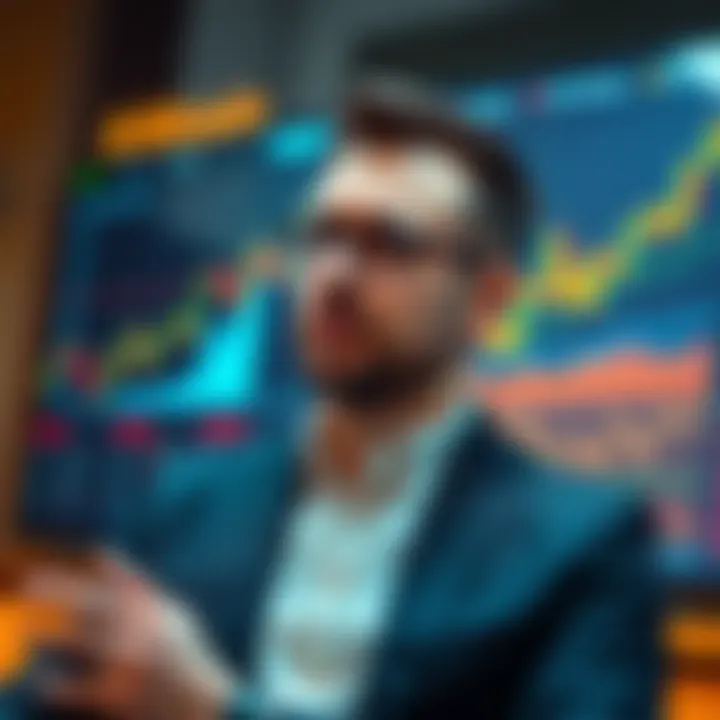 Michael Saylor discussing Bitcoin investments with a chart showing cryptocurrency trends in the background