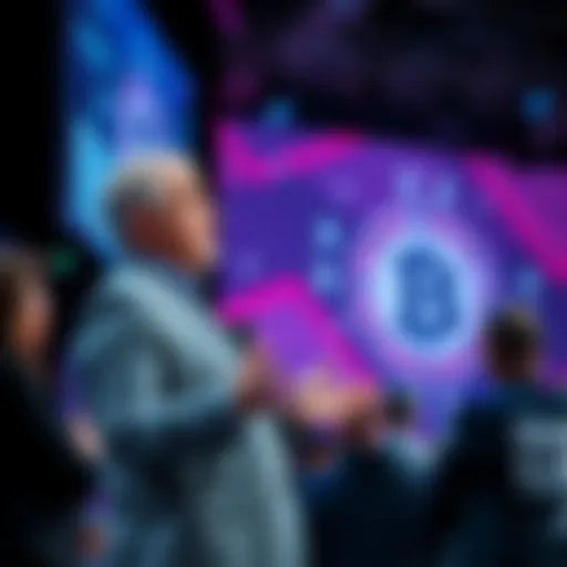 Michael Saylor discussing digital assets strategies on stage at a conference in 2025
