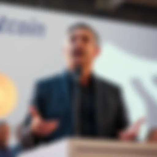 Michael Saylor speaking at an event about the benefits of mortgaging homes for investing in Bitcoin