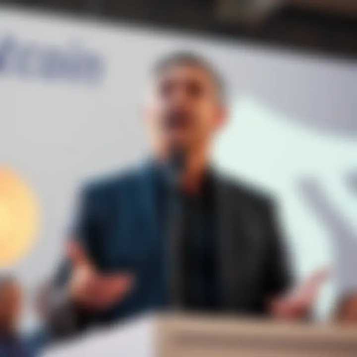 Michael Saylor speaking at an event about the benefits of mortgaging homes for investing in Bitcoin