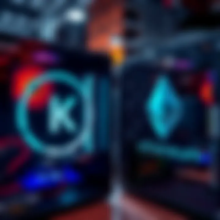 A side-by-side view of cryptocurrency mining rigs with Kaspa and Ethereum logos, highlighting the differences in mining strategies.