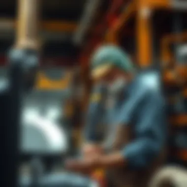 Mining Equipment in Factory A factory owner examines new mining equipment powered by free electricity in a developing country.