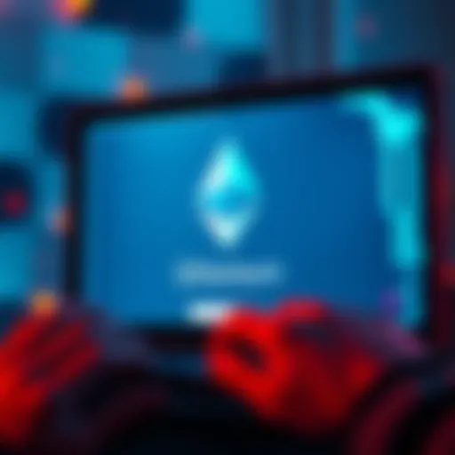 A visual representation of a wallet with missing Ethereum tokens, showing frustration with a computer screen displaying a loading symbol.