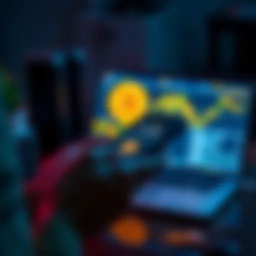 A person using a mobile phone to connect to a Bitcoin wallet, with pruned Bitcoin node setup visible on a laptop in the background