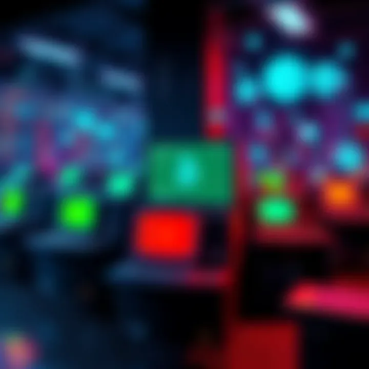 A visual representation of traditional banking systems merging with blockchain technology, showcasing old computers alongside digital blockchain graphics.