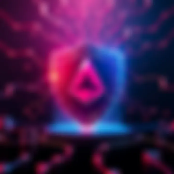 Illustration of a digital shield representing security for Monero blockchain with blocks linked together, symbolizing protection against reorg attacks.