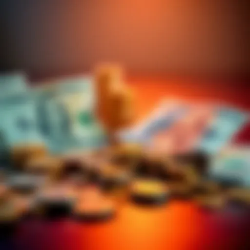 A visual representation of money and currency, showing coins and paper bills placed on a table, emphasizing their differences and value in the economy.