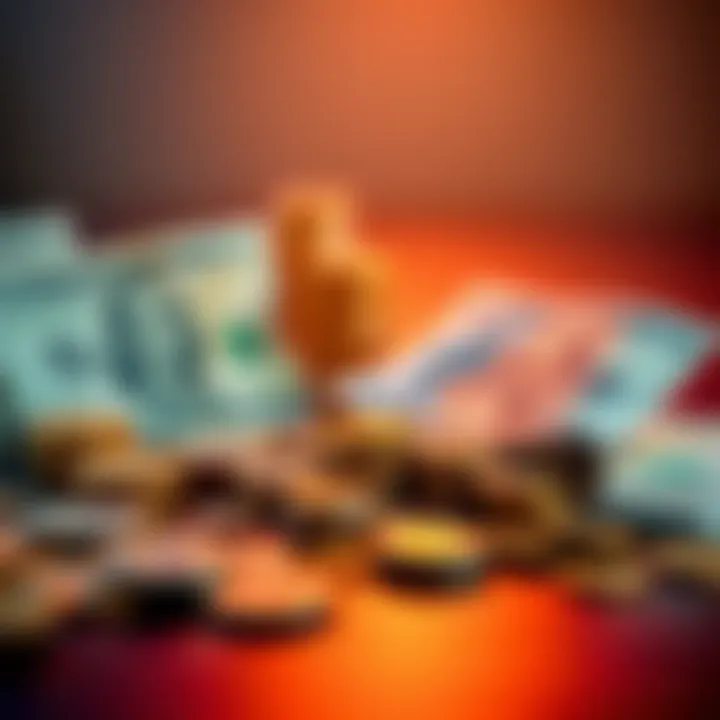 A visual representation of money and currency, showing coins and paper bills placed on a table, emphasizing their differences and value in the economy.