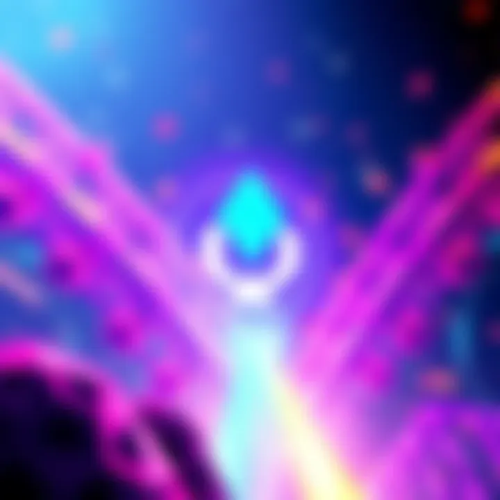 A graphic showing the Moneyglitchfun logo with symbols representing blockchain technology and rewards tokens, set against a vibrant background.