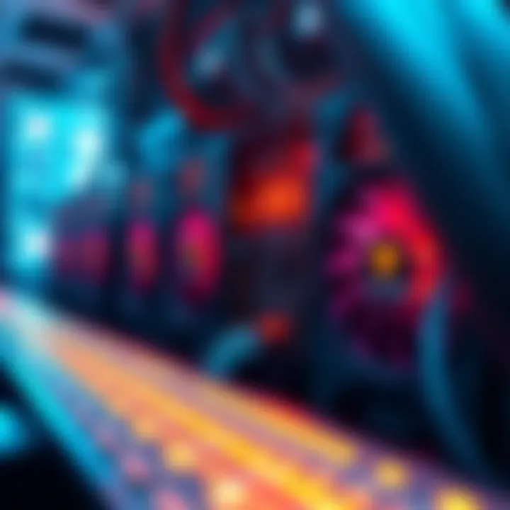 A close-up of multiple chip miners working together in a cryptocurrency mining setup, with blinking lights and cooling fans visible.