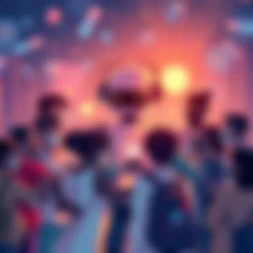 An illustration showing a group of diverse people supporting a digital chatbot, symbolizing community backing to keep the chatbot operational.