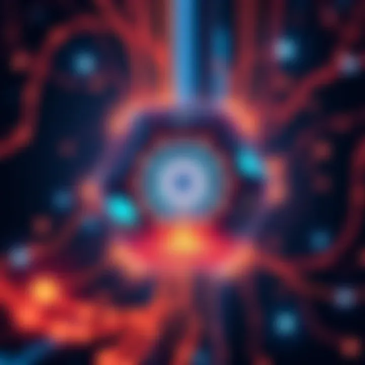 Illustration of a digital interface showing the Neuron DAO light client technology, highlighting its features and functionality in a futuristic design.