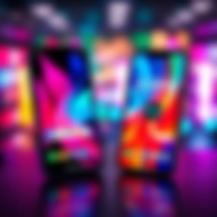 Two smartphones displaying new apps on the Pi ecosystem with colorful backgrounds