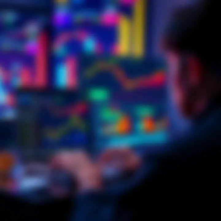 A person looking at a laptop displaying various cryptocurrency charts and graphs, indicating investment opportunities.