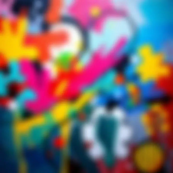 A colorful artwork with bold brush strokes and vibrant shapes inviting viewer reactions.