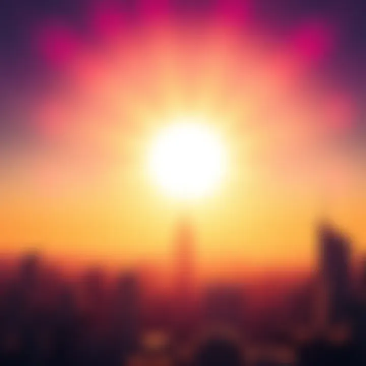 A bright sunrise over a city skyline, symbolizing new opportunities and change.