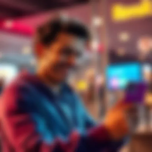 A person using a phone to set up a new Revolut account, smiling with excitement