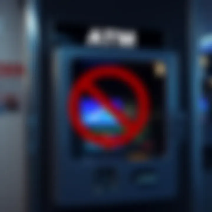 A graphic of a no symbol over a crypto ATM, representing New Zealand's ban on crypto ATMs in a crime fight strategy.