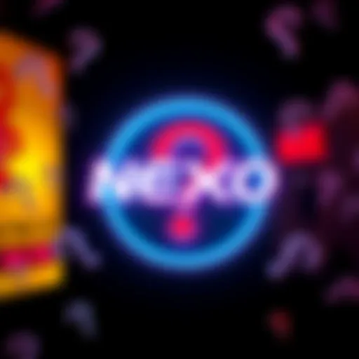 Nexo logo surrounded by question marks, symbolizing uncertainty about its return to the US.