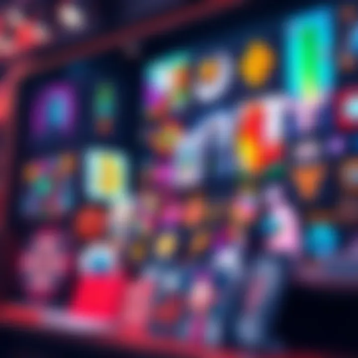 A diverse collection of colorful digital artworks representing various NFTs on display