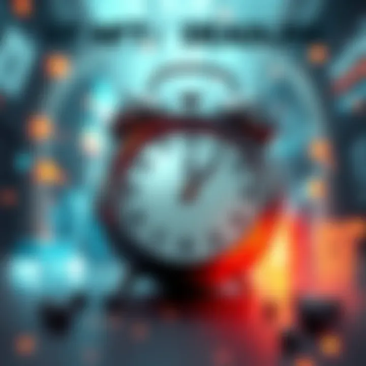 A clock showing time running out with digital art pieces symbolizing NFTs in the background