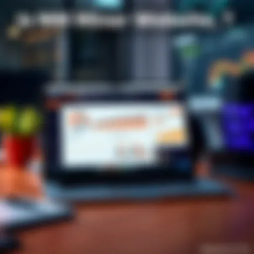 A laptop showing the NM Miner website with charts and graphs about solo mining. Experts and users share their views on the site's legitimacy.