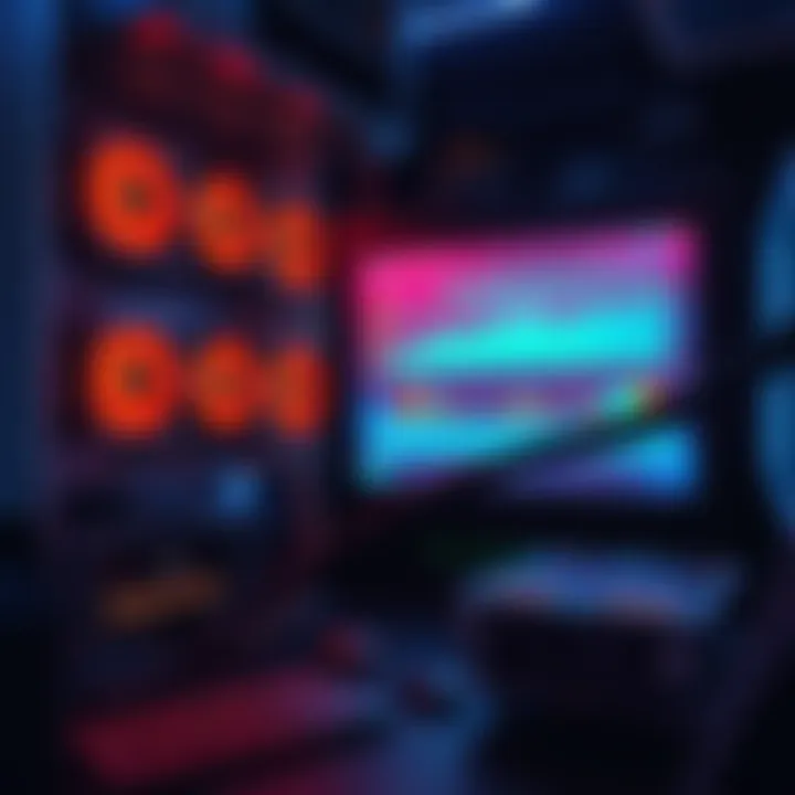 A mining rig set up with multiple graphics cards and a digital display showing performance metrics for NODL mining.