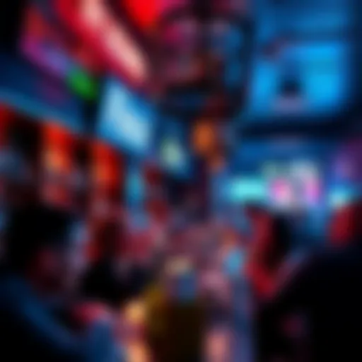 A lively New York City bar displaying Flexa cryptocurrency payment system, with people socializing and enjoying drinks.