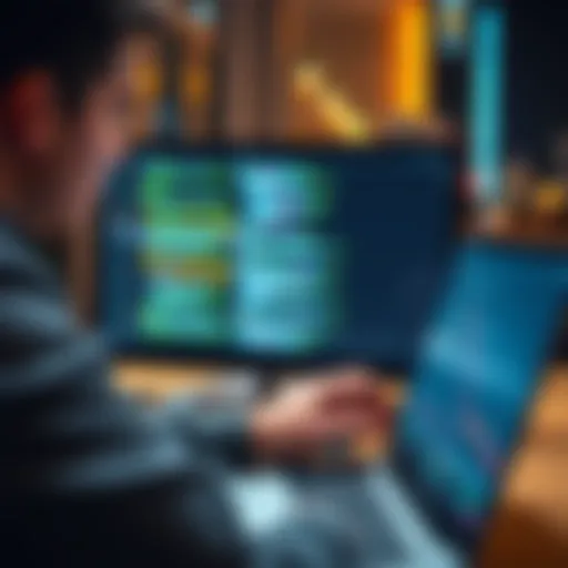 A person is working on a laptop, setting up an offline Bitcoin wallet with code on the screen.